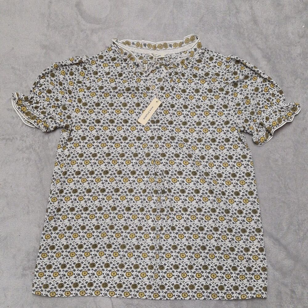 Max Studio Floral Blouse Short Sleeve Ruffle Top Women's SMALL Bohemian